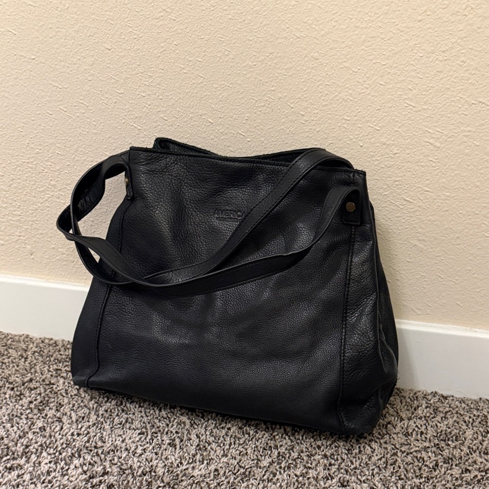American Leather Company Liberty Shopper Black Leather Handbag